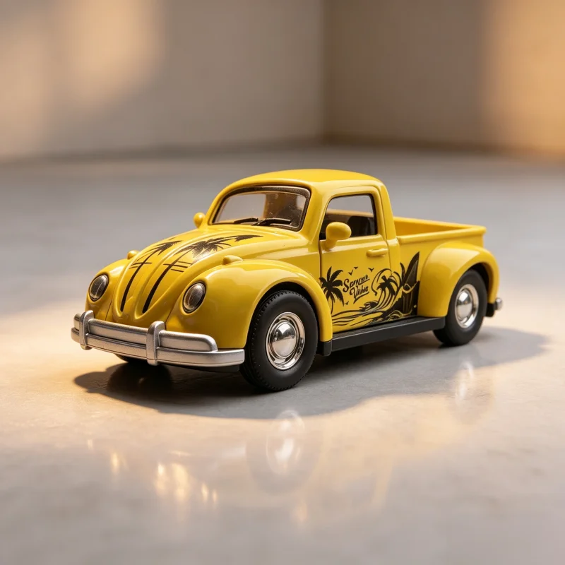 Retro Summer Style Pick‑up Car Model, Palm Tree Pattern Collectible Vehicle Toy, Desktop Display Decor Gift for Hobby Lovers - view 6