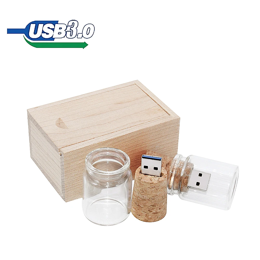 Drift Bottle-Clé USB en bois avec boîte cadeau, clé USB, 16 Go, 32 Go, 64 Go