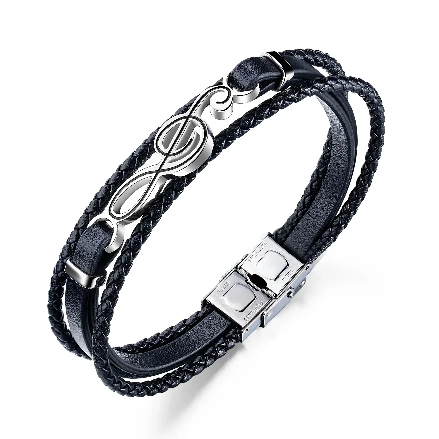 

PPW1 Beaded Bracelet Mutilayer Braided Leather For Men Stainless Steel Magnetic Bangle Jewelry Gift