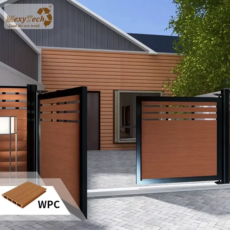 MexyTech Composite Wood Fence Automatic Double Swing Gate WITH OPERATOR