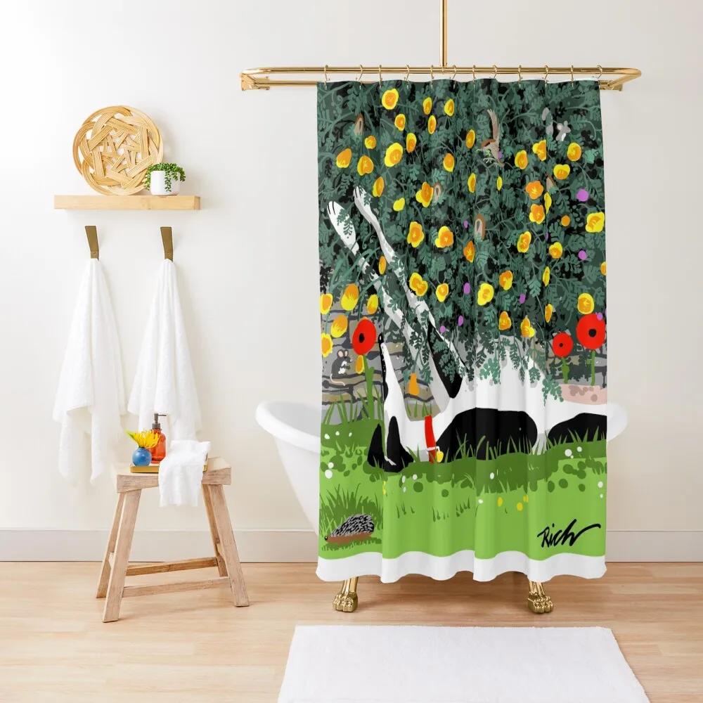 

The Cowhound and the Yellow Flowers Shower Curtain Shower For Bathroom Washable Waterproof Fabric Shower Luxury Bathroom Curtain