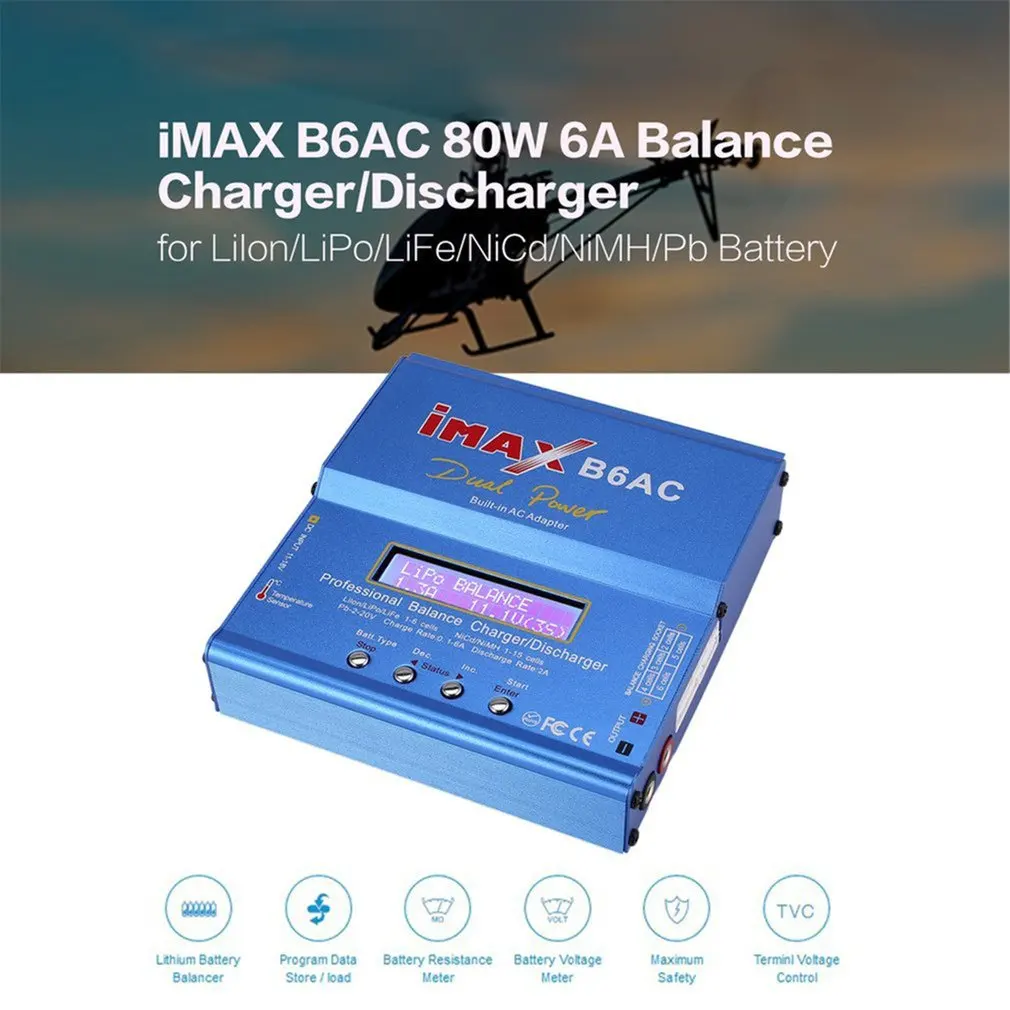 Imax-バッテリー充電器80W,Lipo Nimh Li-ion ni-cd,デジタルrc imax b6 lipro,デジタルバランス充電器アダプター10W