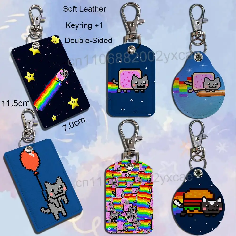The long rainbow tail N-Nyan Cat Card Holder Keychain Key Ring Door Lock Access Protective Case For Security Gift