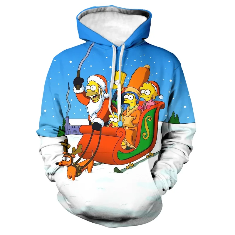 Christmas Simpsons Graphic Men Hoodie Cartoon Street Pullover Hooded Sweatshirt Spring Autumn Hoodies for Men Women Clothing