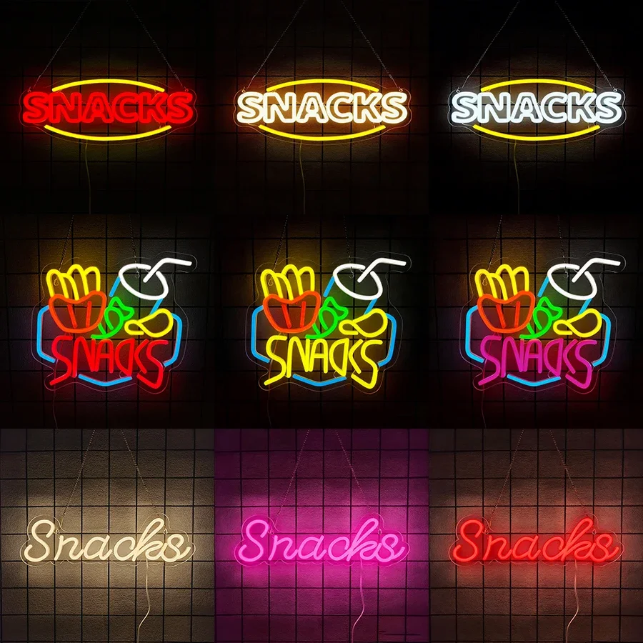 Snacks Neon Sign LED Wall Decor for Cake Candy Shop Coffee Bar USB Powered