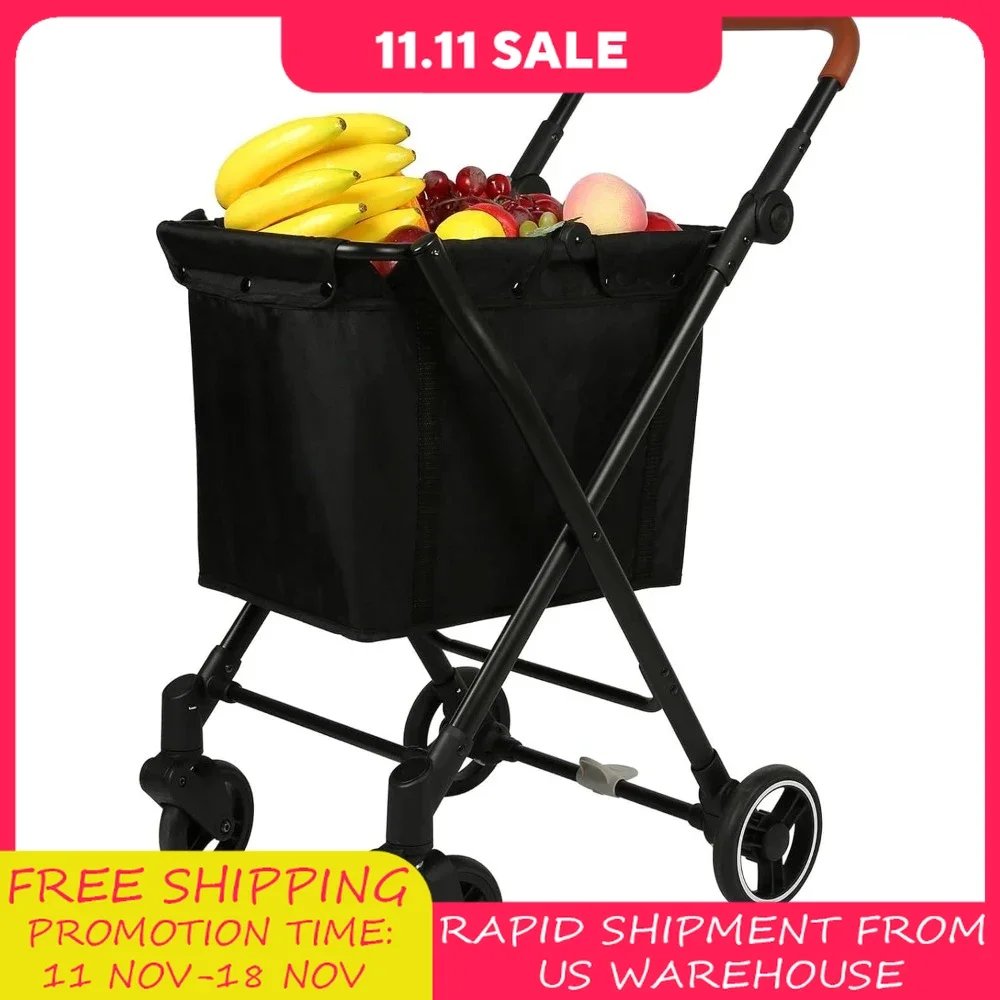 Foldable Shopping Cart 55 Liters Grocery Cart Utility Cart Shopping Trolleys with Larger Capacity Rolling Front Swivel Wheels