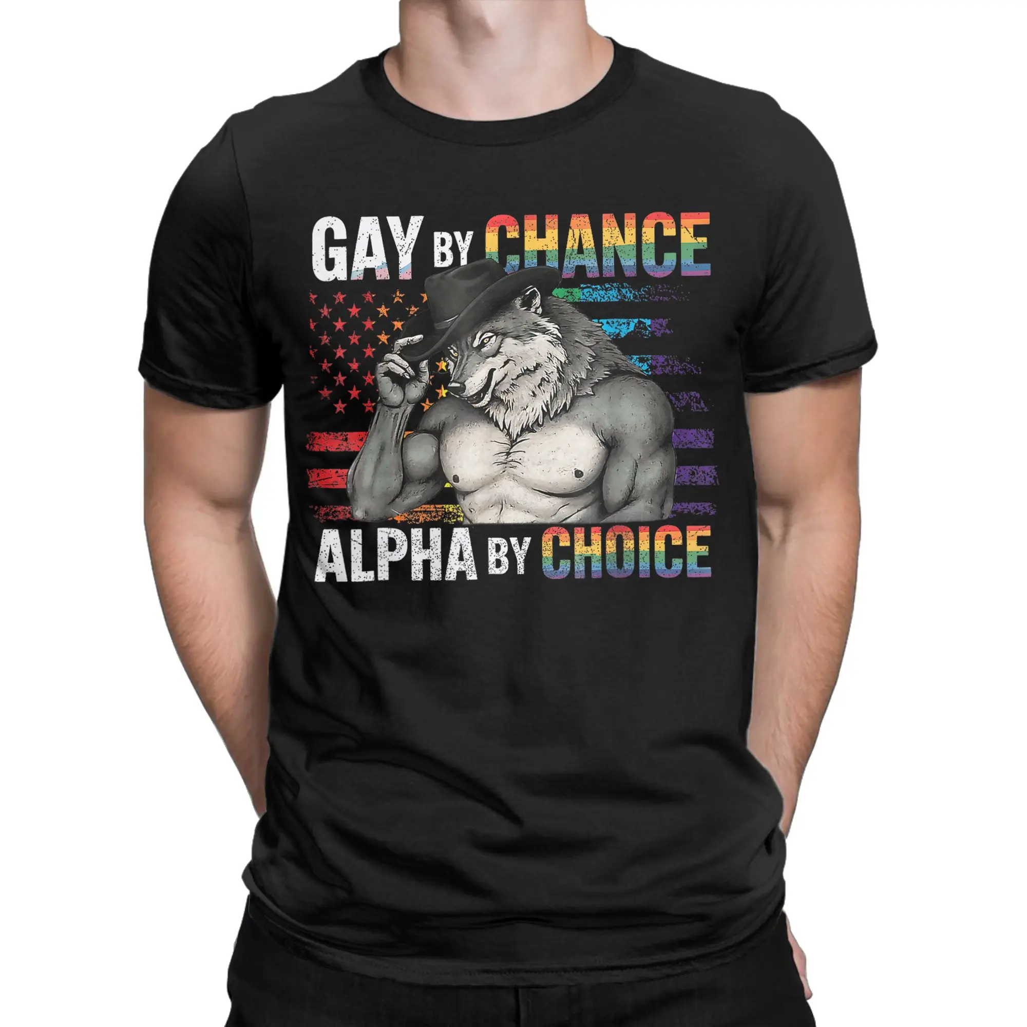 Gay By Chance Alpha Choice Funny Meme Wolf LGBTQ T-Shirt for Men  Novelty 100% Cotton Tee Shirt O Neck Short Sleeve  Clothing
