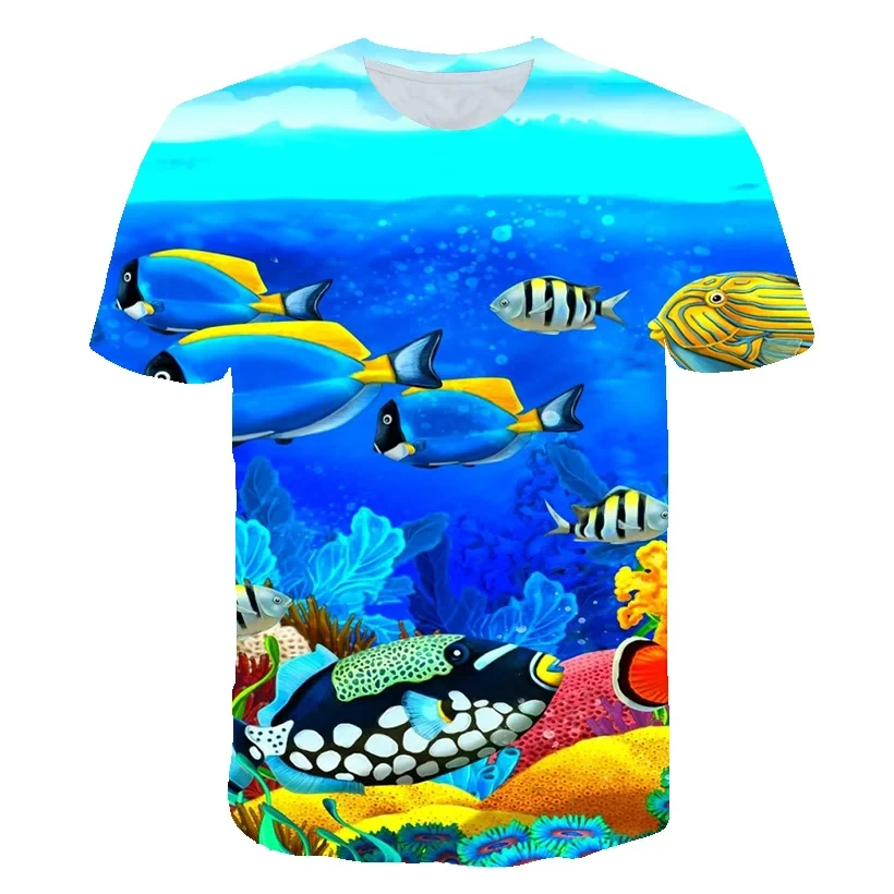 

Colorful Sea Fish Graphic T Shirt For Men Clothing 3D Print Sealife Coral T-shirt Cool Design Kid y2k Tops Pop Women Tee Shirts