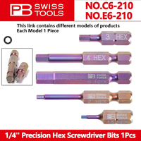 PB SWISS 1/4'' Precision Hexagonal Screwdriver Bits 1Pcs for Hexagon Socket Screws Colored Bits NO.C6-210/E6-210