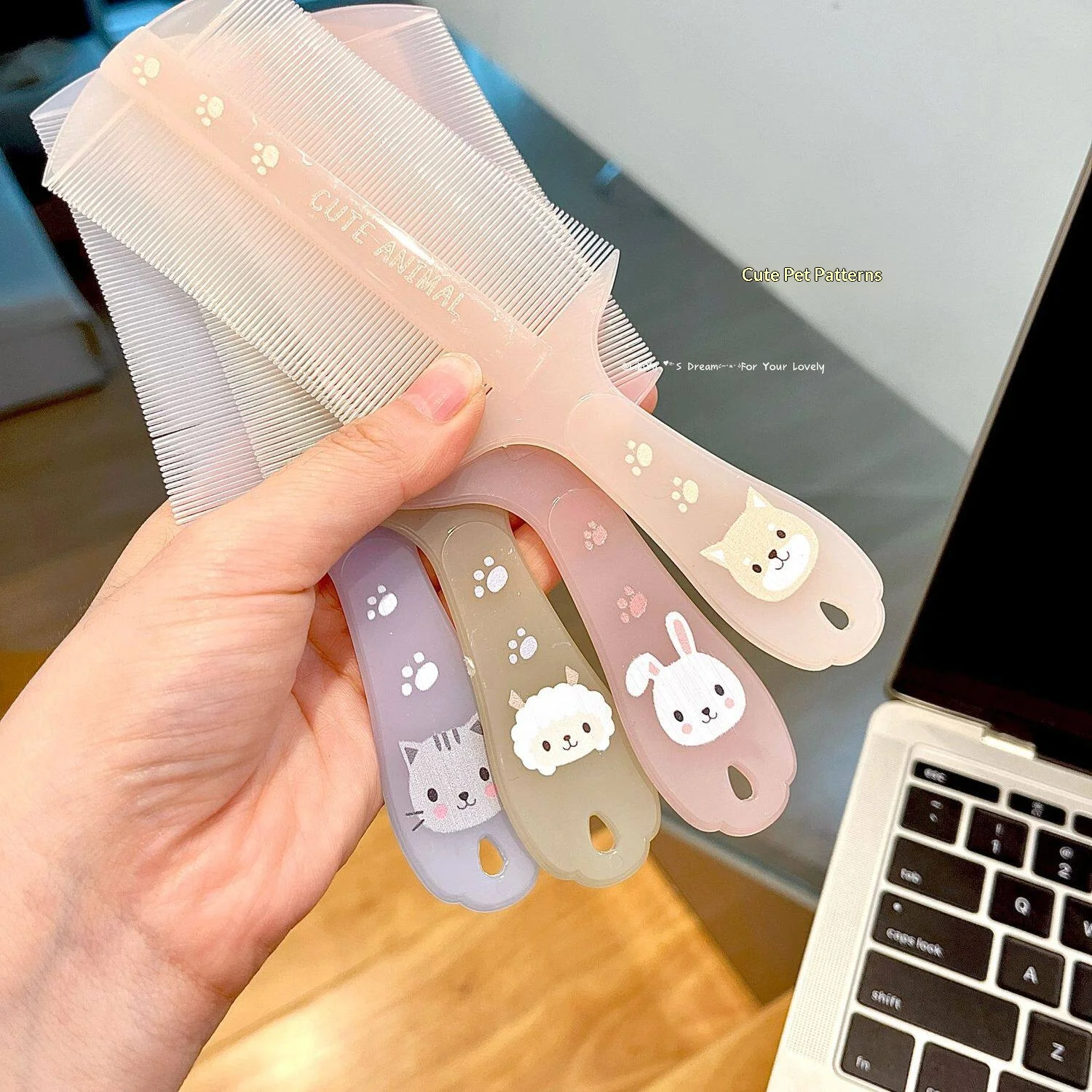 2/4PCS Cute Cartoon Animal Double‑Sided Fine Tooth Hair Comb Scalp Massage Detangling Pocket Plastic Comb