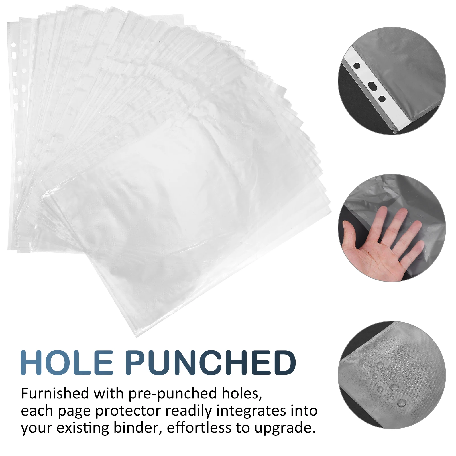 100pcs Clear Sheet Protectors Binder Top Loading Punched Page Protectors 11 Holes Sturdy Pp File Holders For Binders Large