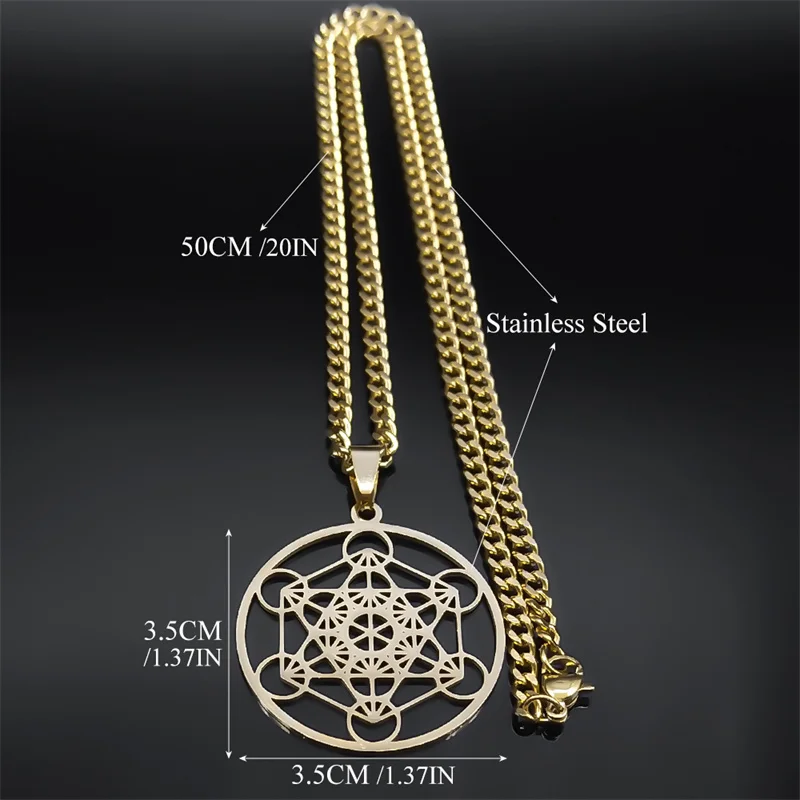 Heilige Geometrie Metatron-Würfel Halskette für Frauen Männer Edelstahl Goldfarben Kraftvolles Amulett Chakra Spiritueller Schmuck Geschenke – Detail 3