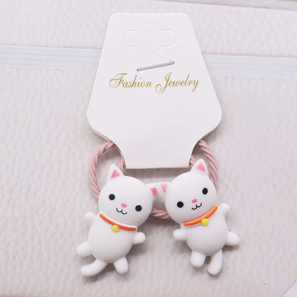 2Pcs New Girls Cute Cartoon Animals Cat Small Scrunchie Rabbit Rubber Bands Ponytail Holder Headband Fashion Hair Accessories