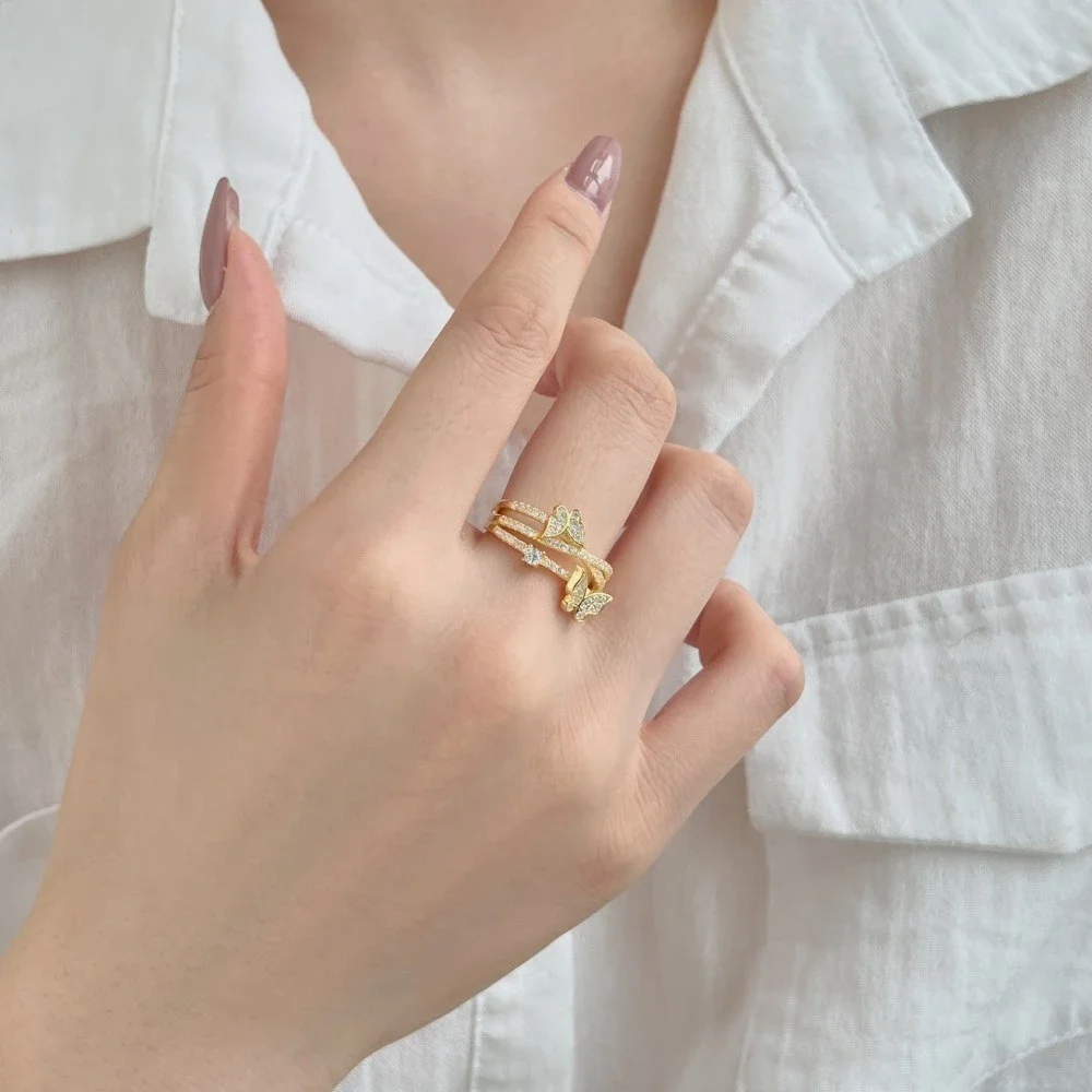 Karachis-Anillo de Plata de Ley 925 chapado en oro de 18K, joyería fina con piedras preciosas de zafiro y mariposa, regalo romántico para niñas, venta al por mayor