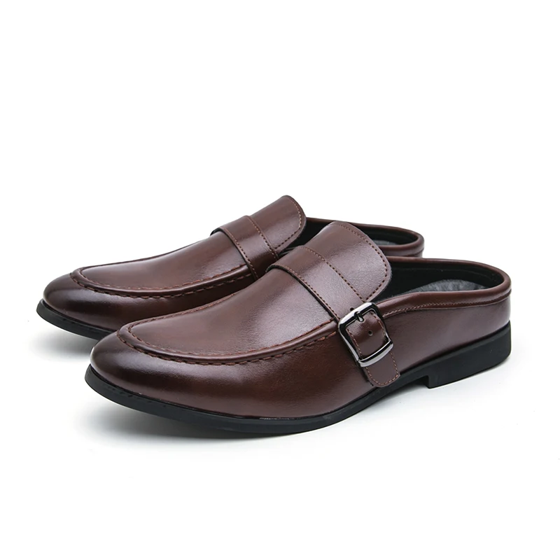 Luxury Fashion Buckle Backless Mules Leather Half Slippers for Men Designer Shoes Slip on Loafer Casual Slides Slippers Sandals