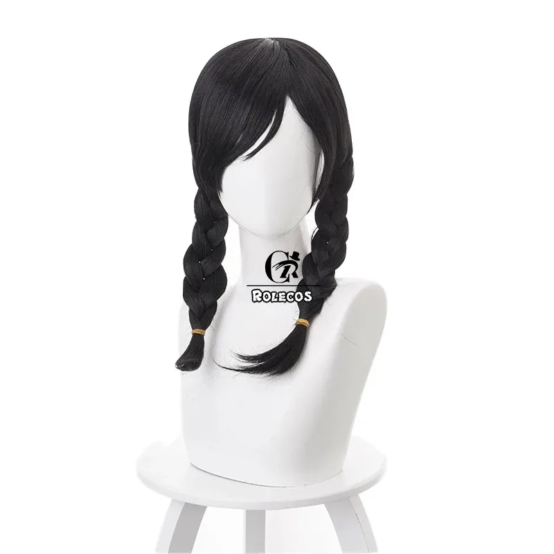 ROLECOS لعبة OW DVA تأثيري الشعر D.VA أكاديمية تأثيري أغطية الرأس هانا أغنية 45 سنتيمتر طويل أسود الاصطناعية ضفيرة الشعر النساء