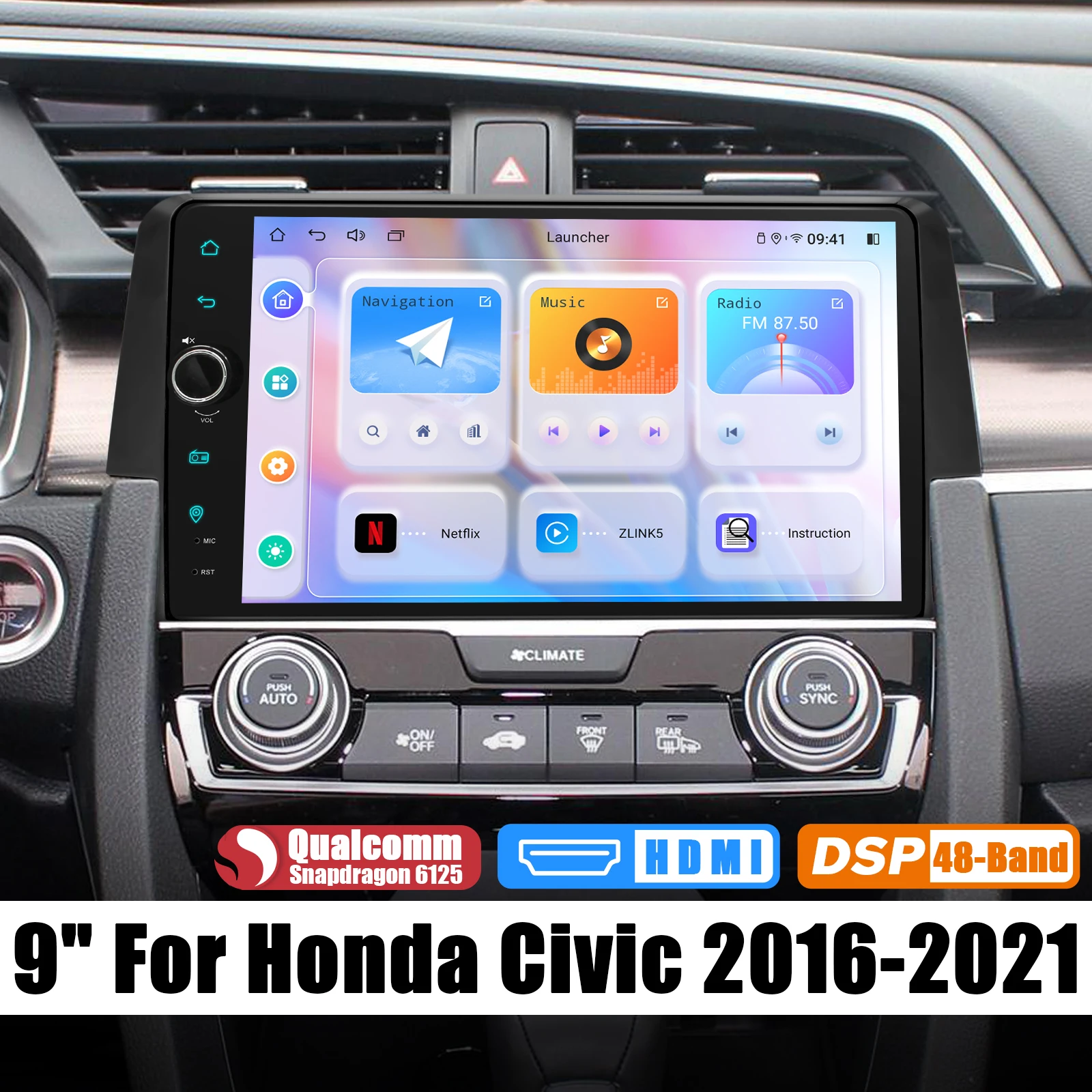 JOYING 9 Inch Android 12 Car Radios Stereo Multimedia Audio System Carplay Android Auto For Honda Civic 2016-2021 Plug and Play