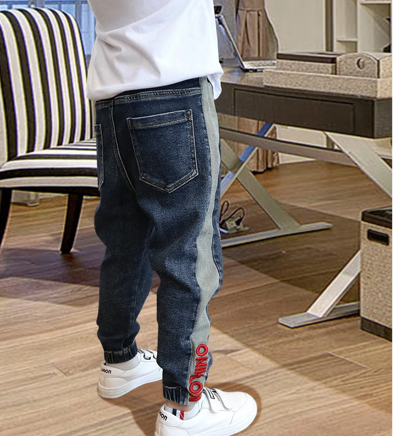 IENENS Spring Autumn Teenage Boys Denim Pants Kids Fashion Letter Jeans Pants Casual Loose Slim Trousers for 4-10 Years Old