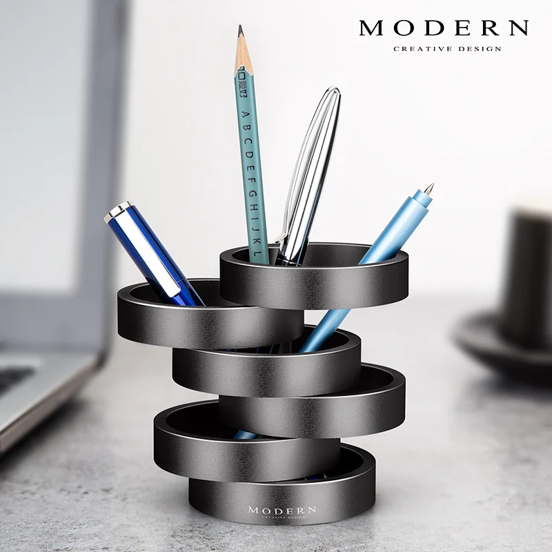 Modern High-grade Aluminum Alloy Creative Pen Holder  Desktop Stationery Container Desk Organizer