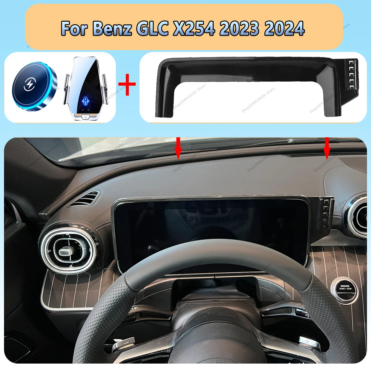 For Mercedes Benz GLC X254 2023 2024 Car Phone Screen Holder Magnetic Wireless Charging Car Phone Mount For MagSafe
