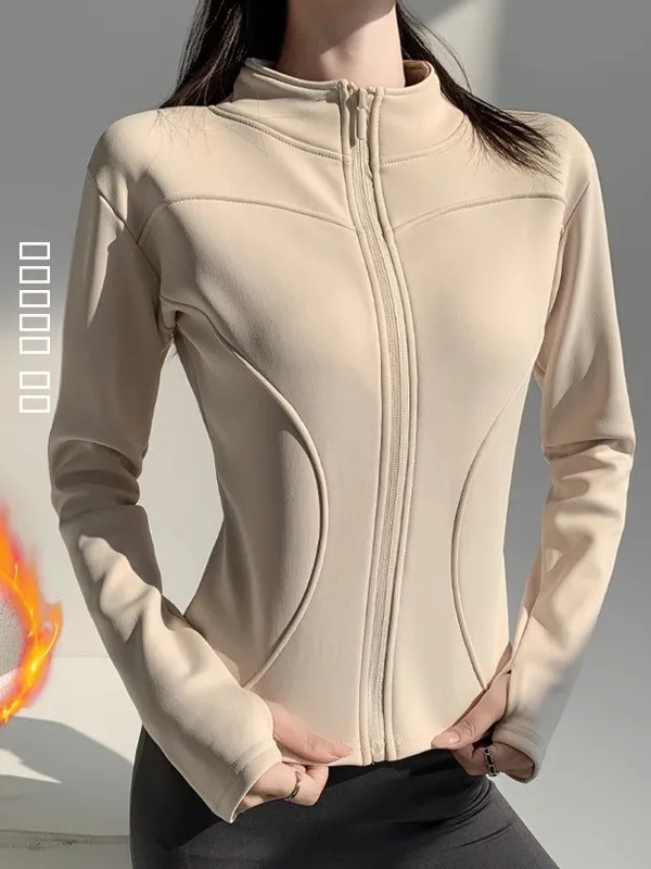 

Женская спортивная кофта для йоги и фитнеса с подкладкой, на молнии, облегающая, осенне-зимняя, новая, для бега и велоспорта