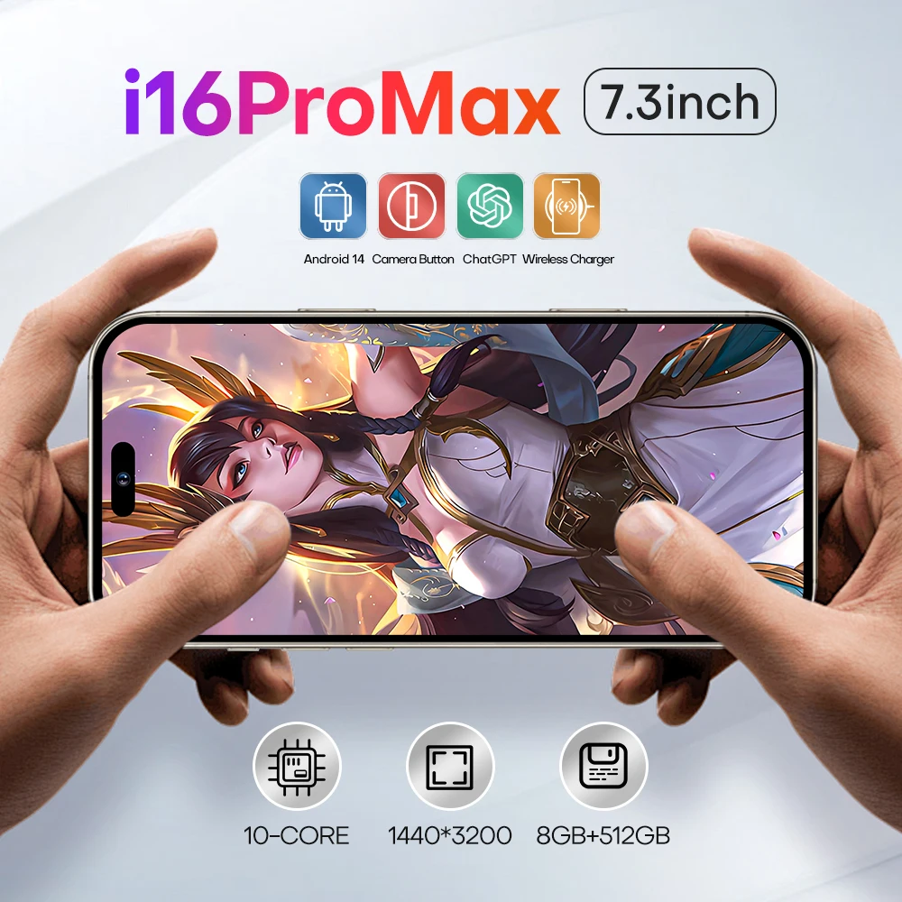 2024 New i16promax smartphone 8+512G Smart Island HD 6.7-inch screen with camera capacitor button Android 14, fast charge