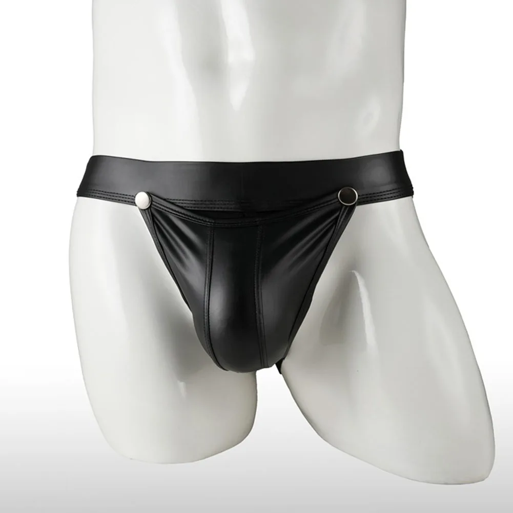 

Men Imitation Leather Low Waist Underwear Gay Sexy Thongs Removable Pouch Thongs G-strings Jock Strap Bodysuit Briefs