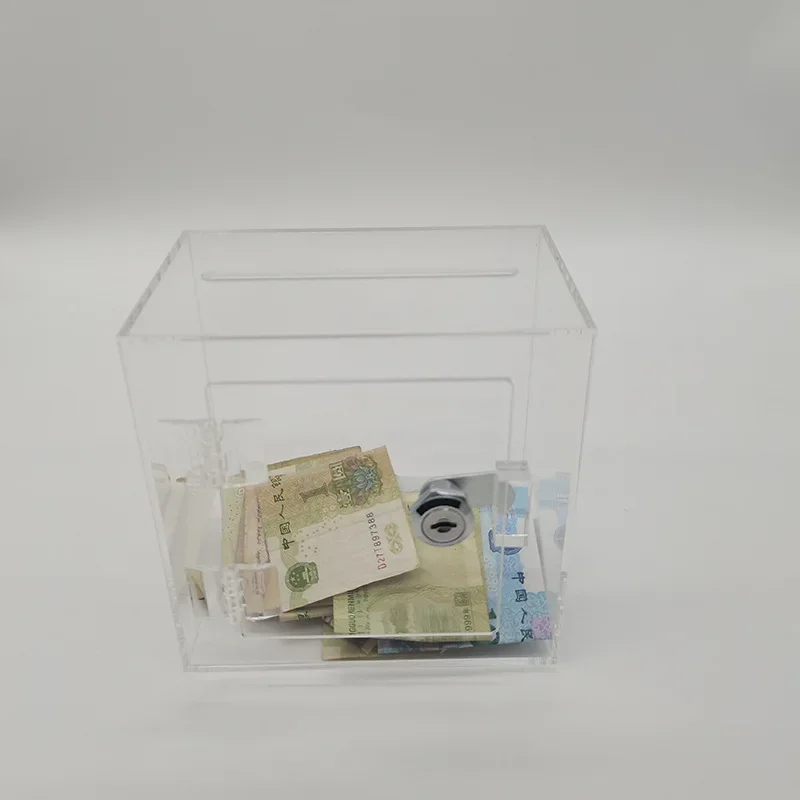 Transparente Acryl-Spendenbox für Wohltätigkeit. Opinion-Stimmbox aus Acryl