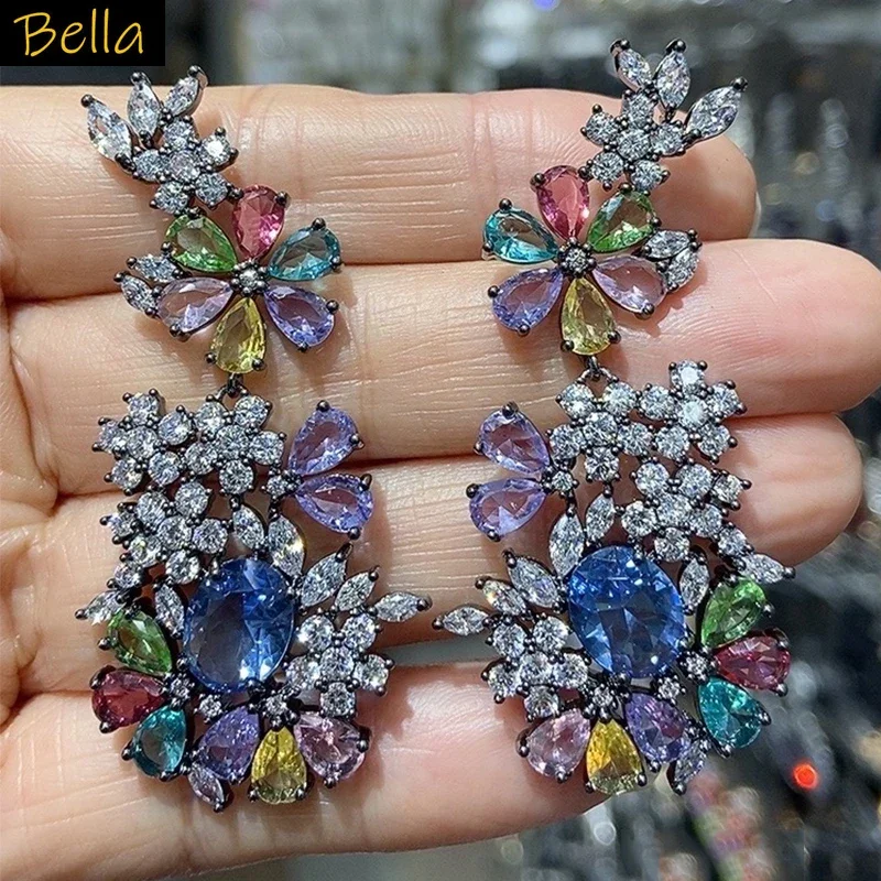 fashion unique cubic zirconia earrings for women jewelry silver gold color plant leaf dangling earrings