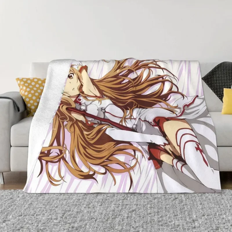 Cute Asuna Yuuki Blanket Cover Flannel Sword Art Online Anime Soft Throw Blankets for Car Sofa Couch Bedroom Quilt