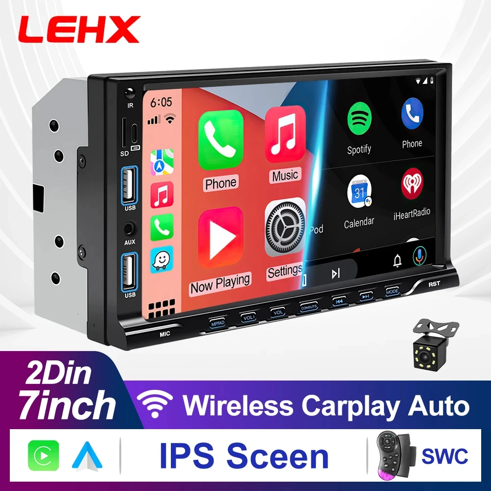LEHX IPS Touch Screen 7inch 2din Car Radio Carplay Android Auto Bluetooth FM Auxiliary Input Mirror Link Multimedia Player