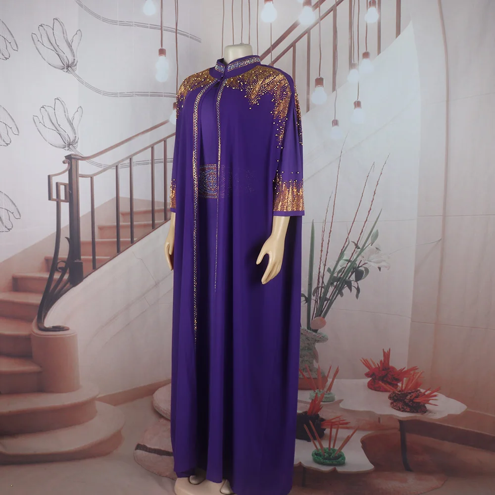 Neu eingetroffen: Afrikanisches zweiteiliges Kleid für Damen, elegantes Luxuskleid mit Strass für die Kirche – Detail 2