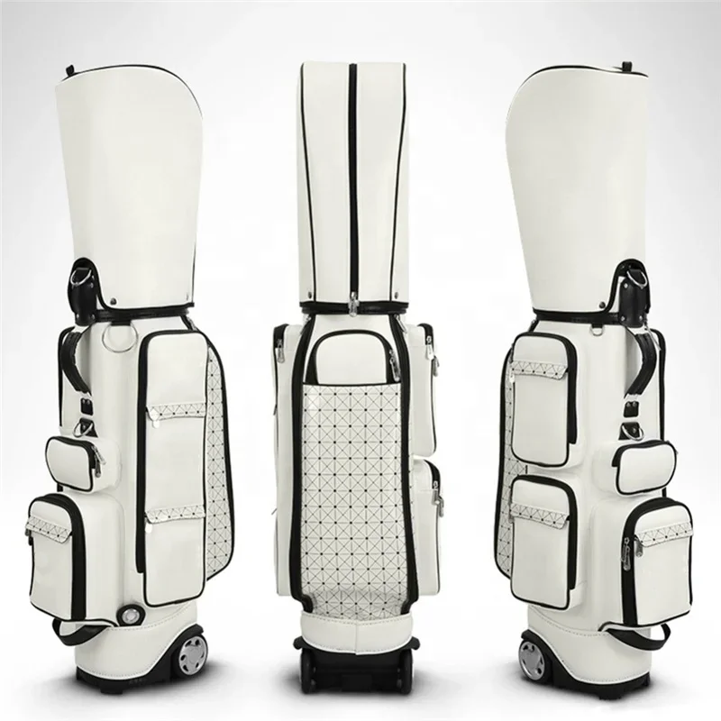 Waterproof Custom PU Leather Golf Staff Bag  in White Color Golf Bag with Wheels for Women