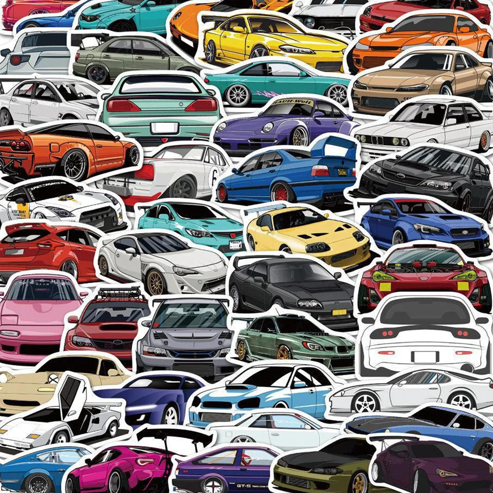 

10/30/50/100Pcs JDM Racing Car Stickers for Kids DIY Skateboard Luggage Diary Bike Cool Classic Toy Sticker Decals Birthday Gift