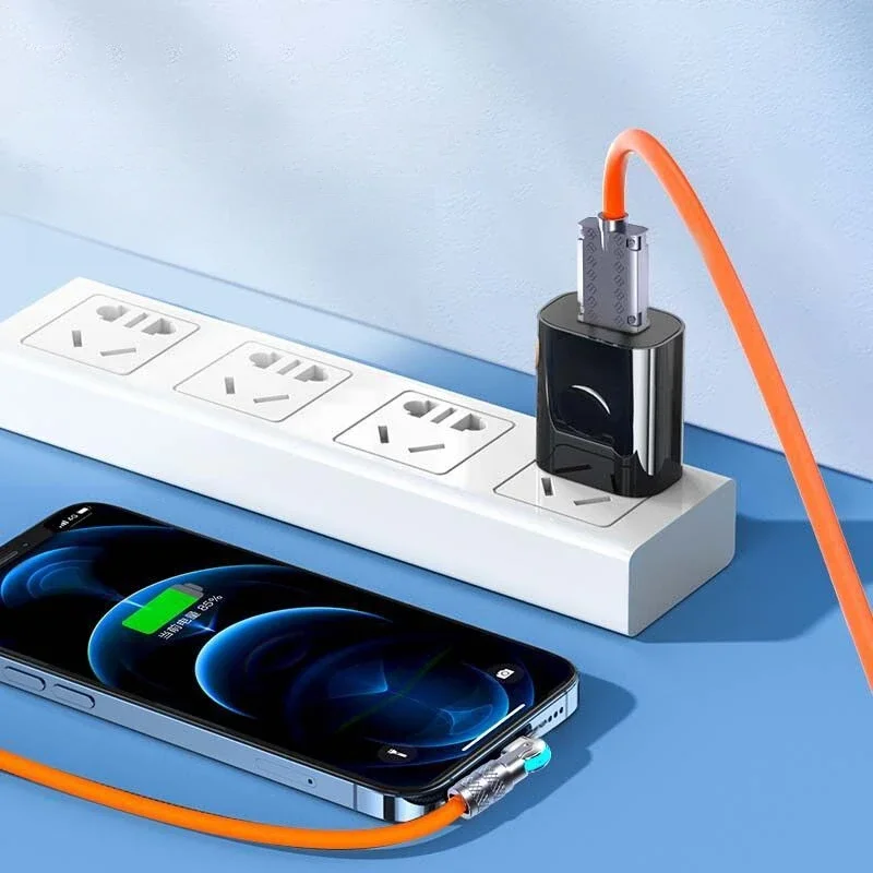 120W Fast Charge 6A USB C to Type-C Cable 180° Rotation Liquid Silicone Cable for iPhone Xiaomi Redmi Honor Phone Charger