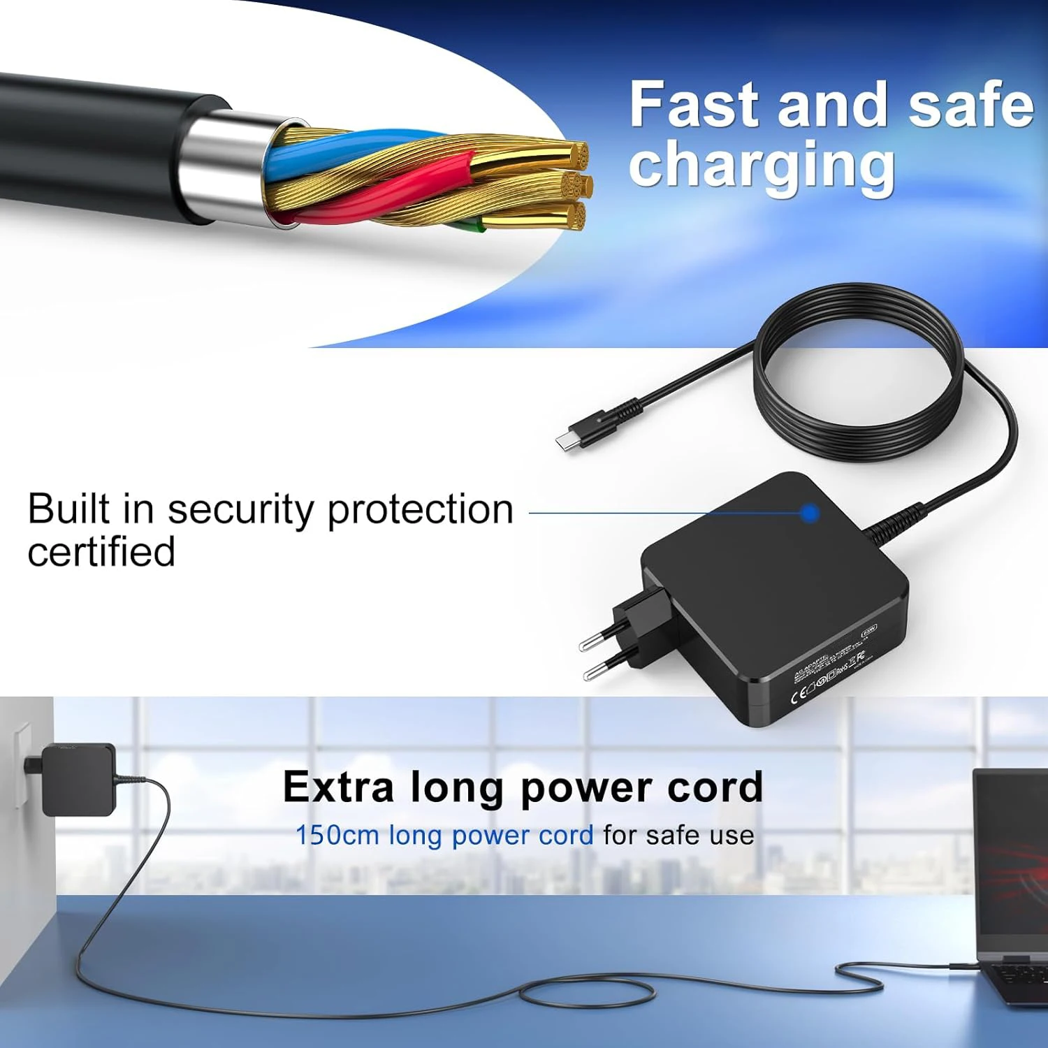 65 واط نوع C 20 فولت 3.25A 45 واط USB C PD شاحن الكمبيوتر المحمول العالمي محول التيار المتردد لماك بوك ASUS ZenBook لينوفو ديل شاومي الهواء HP