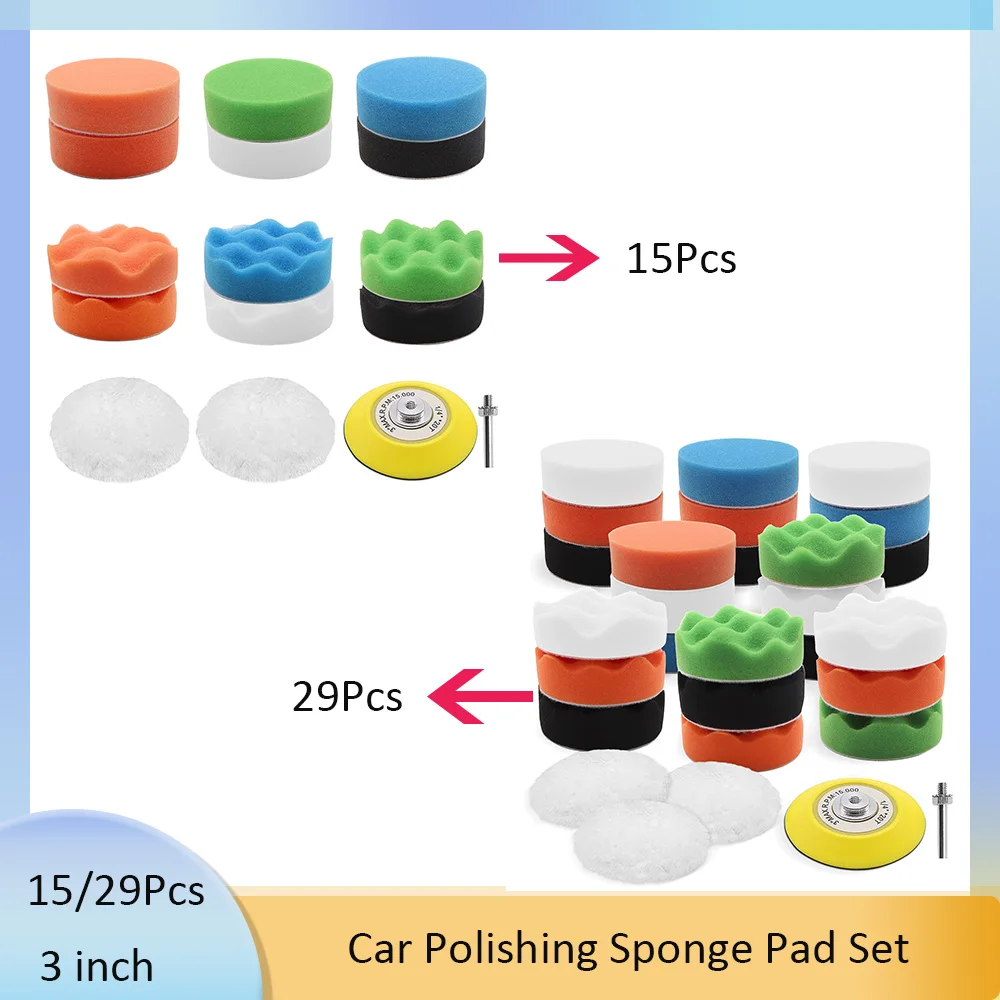연마 스폰지 자동차 세트, 편심 연마기용 울 패드 키트, 연삭기, 80mm 연마 스폰지 패드, 15 개, 29 개