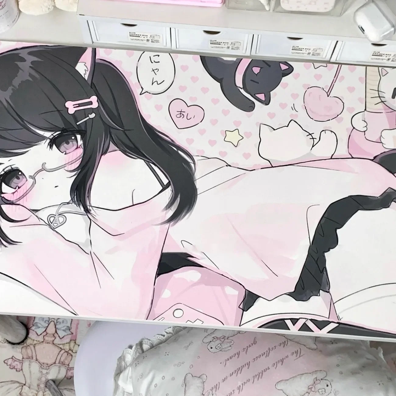 Cute Kitten Girl Pu Leather Mousepad Office Desk Mat Mouse Pad Computer Speed Type Carpet Mat Player Laptop Keyboard Cartoon