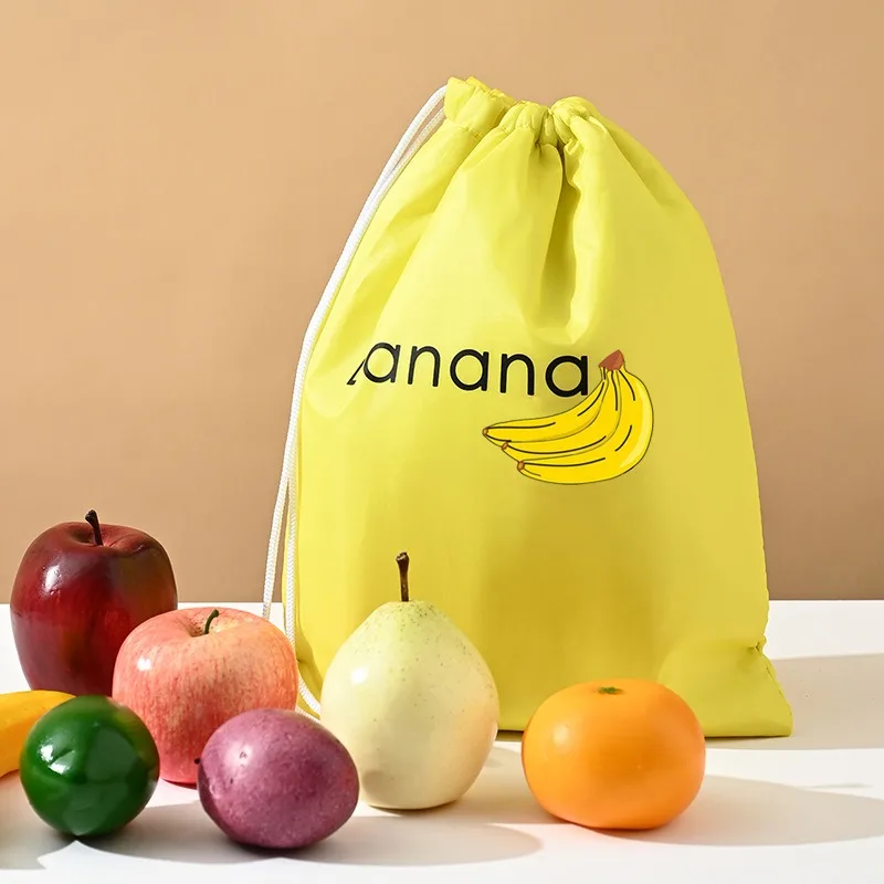 Polyester Drawstring Bag with Pockets, Suitable for Refrigerator Freshness Preservation, Storage, Food-grade, Household Use