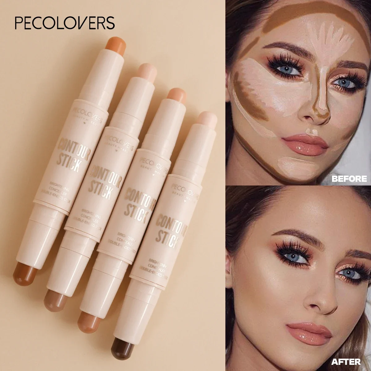 防水デュアルエンドマットコントゥア＆コンシーラースティック汗に強く、汚れにくいナチュラルルック仕上げ