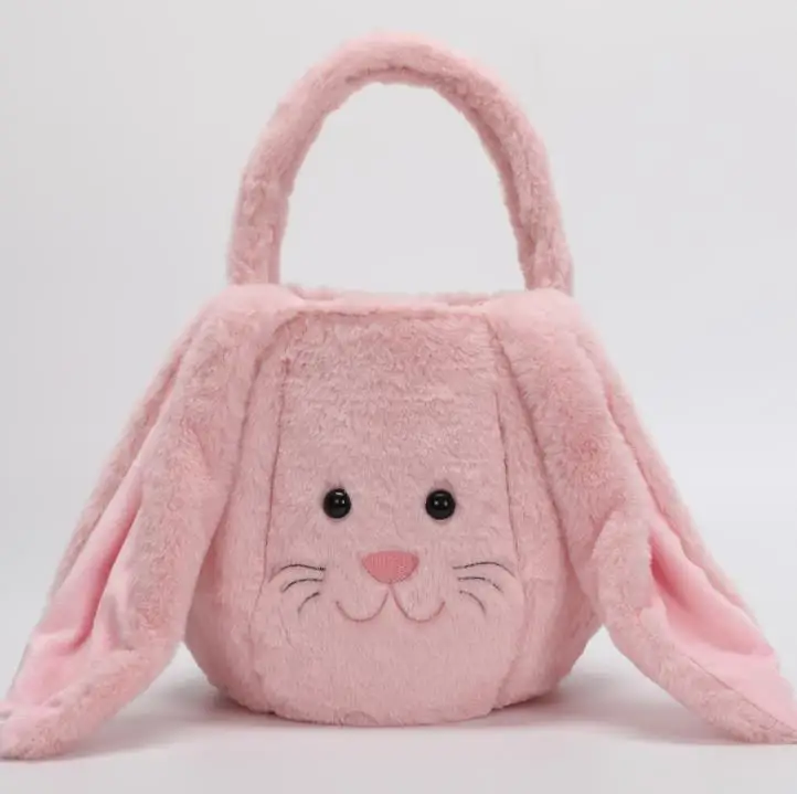 

Easter Rabbit Basket Long Ears Plush Easters Eggs Bucket Bunny Smile Face Candy Gift Bag Festival Party Handbag for Kids SN2187