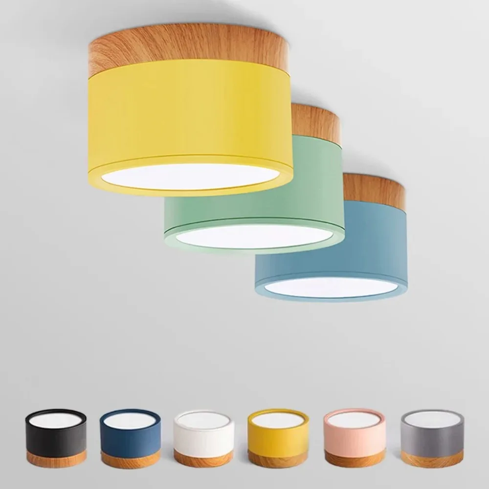 

Nordic Macaron LED Downlight Dimmable 7W Surface Mounted Ceiling Light Interior Decoration Wood Modern Indoor Spotlight