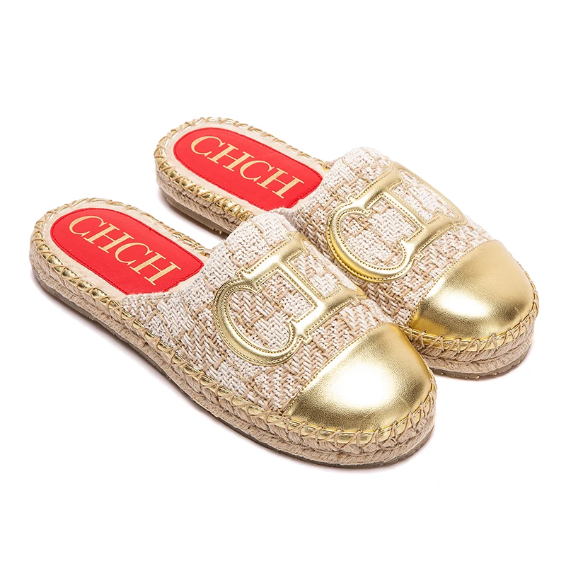 Fashion Women's Shoes Ethnic Style Straw Linen Breathable Outdoor Casual Slippers Women's Shoes Luxury Brand Baotou Slippers