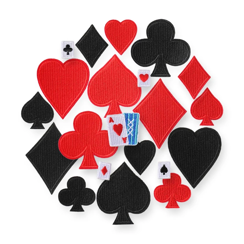 20 Stück Lot schwarz rot Patches für Jacken Poker Eisen auf Kleidung bestickt kleine Diy Stoffe Aufkleber Pack Nähen Bulk Thermal – Detail 7
