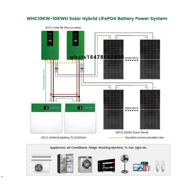 10Kw solar power system 10kw 10kva complete energy hybrid power generation  panel gerator, solar panel with battery and inverter