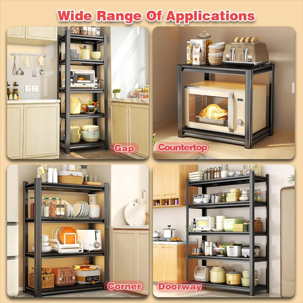 頑丈な5段メタルキッチンシェルフ、収納用、耐荷重2000ポンド、パントリーオーガナイザーラック、省スペースソリューション