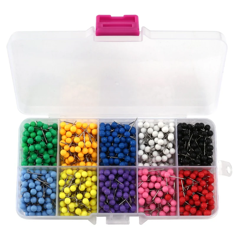 1000 Pcs Map Tacks Push Pins Plastic Head With Steel Point Cork,Board Safety Colored Thumbtack Office School Supply