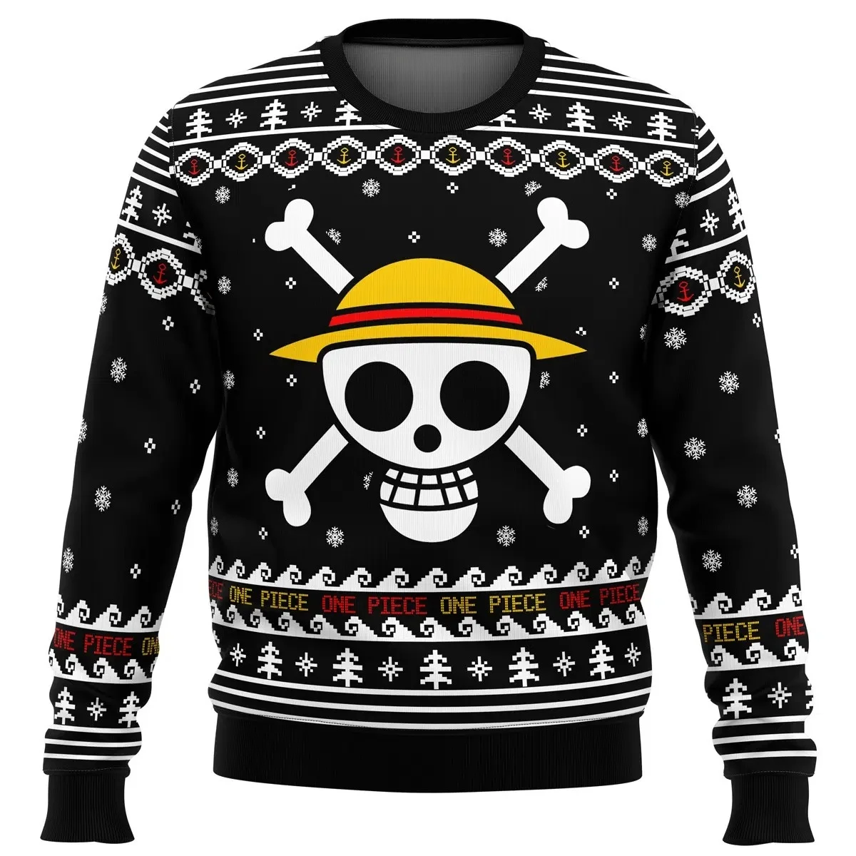2026 Japanese Anime One Piece 3D Christmas Round Neck Hoodie Men Women Autumn Winter Warm Comfort Ugly Sweater Harajuku Clothing view 4