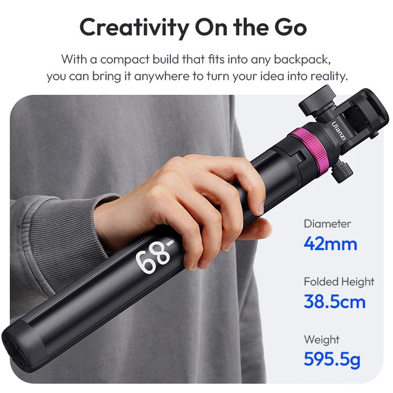 Ulanzi MT-89 2M Quick-Release Light Stand with Cold Shoe Mount 8-Section Extend for Action Camera Phone Clamp Photograph Tripod