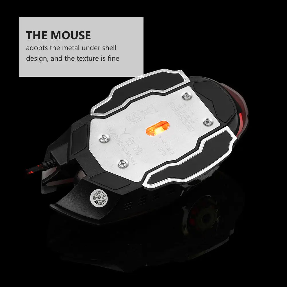 1Pcs Upgraded Metal Gaming Mouse 6 Programmable Buttons Macro Function Dpi Button Luminous LED Design Heavy Shell Comfortable